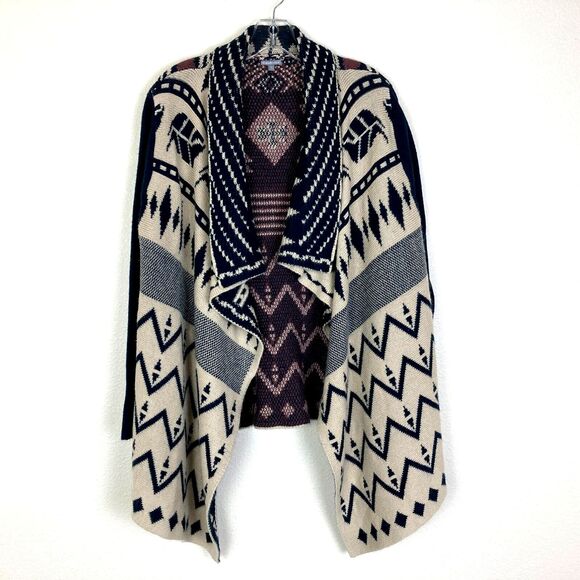 Charlotte Russe Cardigan Sweater Size M Blue Tan Aztec Print Boho Cabincore - Picture 1 of 6